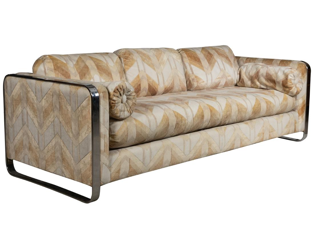 Milo Baughman Style - Chrome Sofa: Description - Milo Baughman style chrome sofa Dimensions - 27" x 88" x 38"