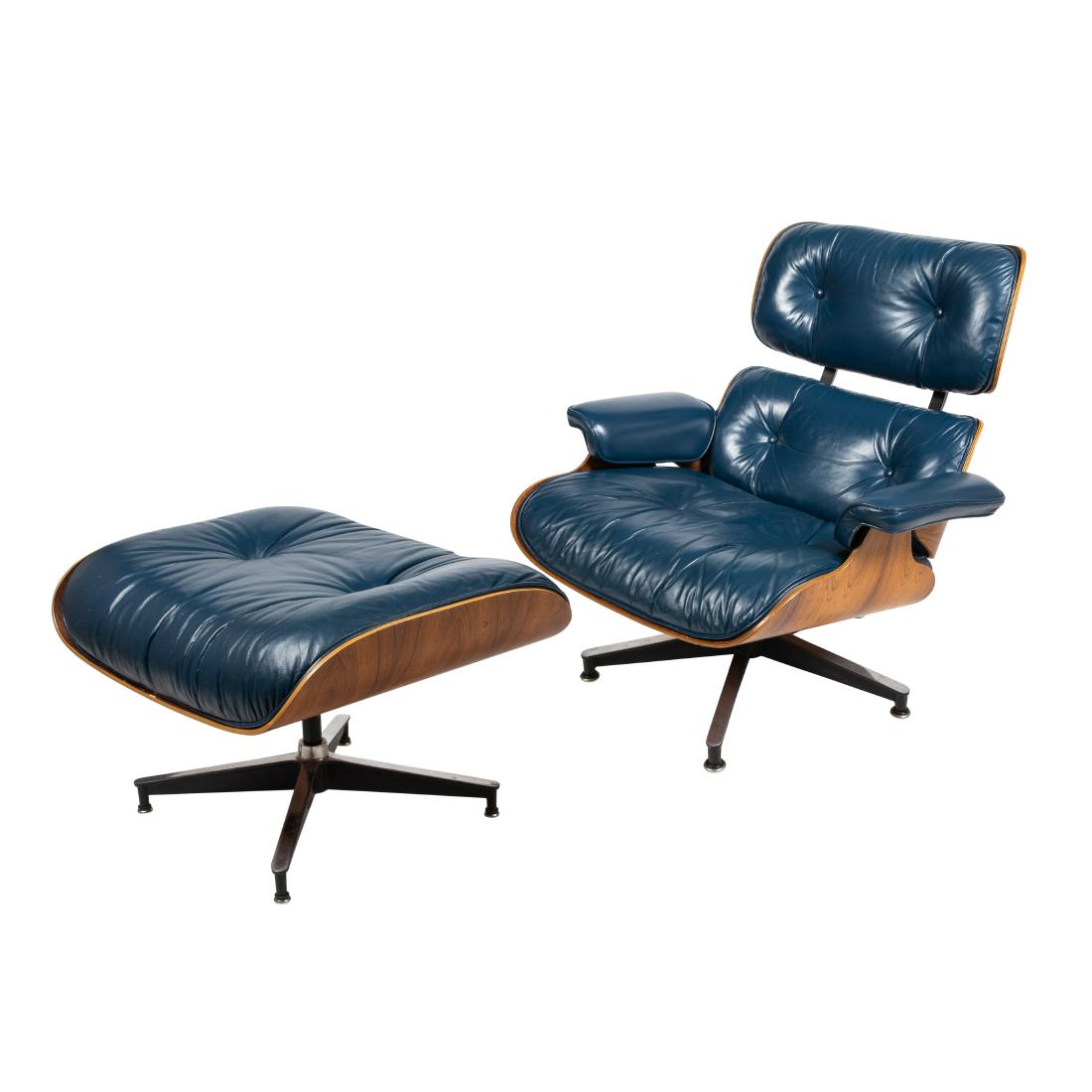 Charles & Ray Eames - 670/671 Chair & Ottoman: Description - Charles & Ray Eams 670/671 Chair and ottoman, rosewood, Blue. Dimensions -