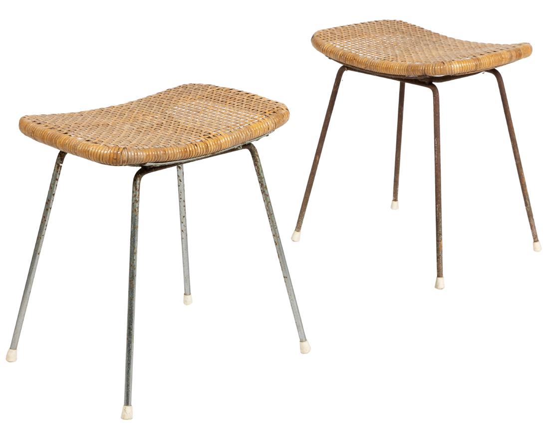 Woven Wicker and Chrome Stools: Description - Woven wicker and chrome stools Dimensions - 17.5" x 16.5" x 12.5"