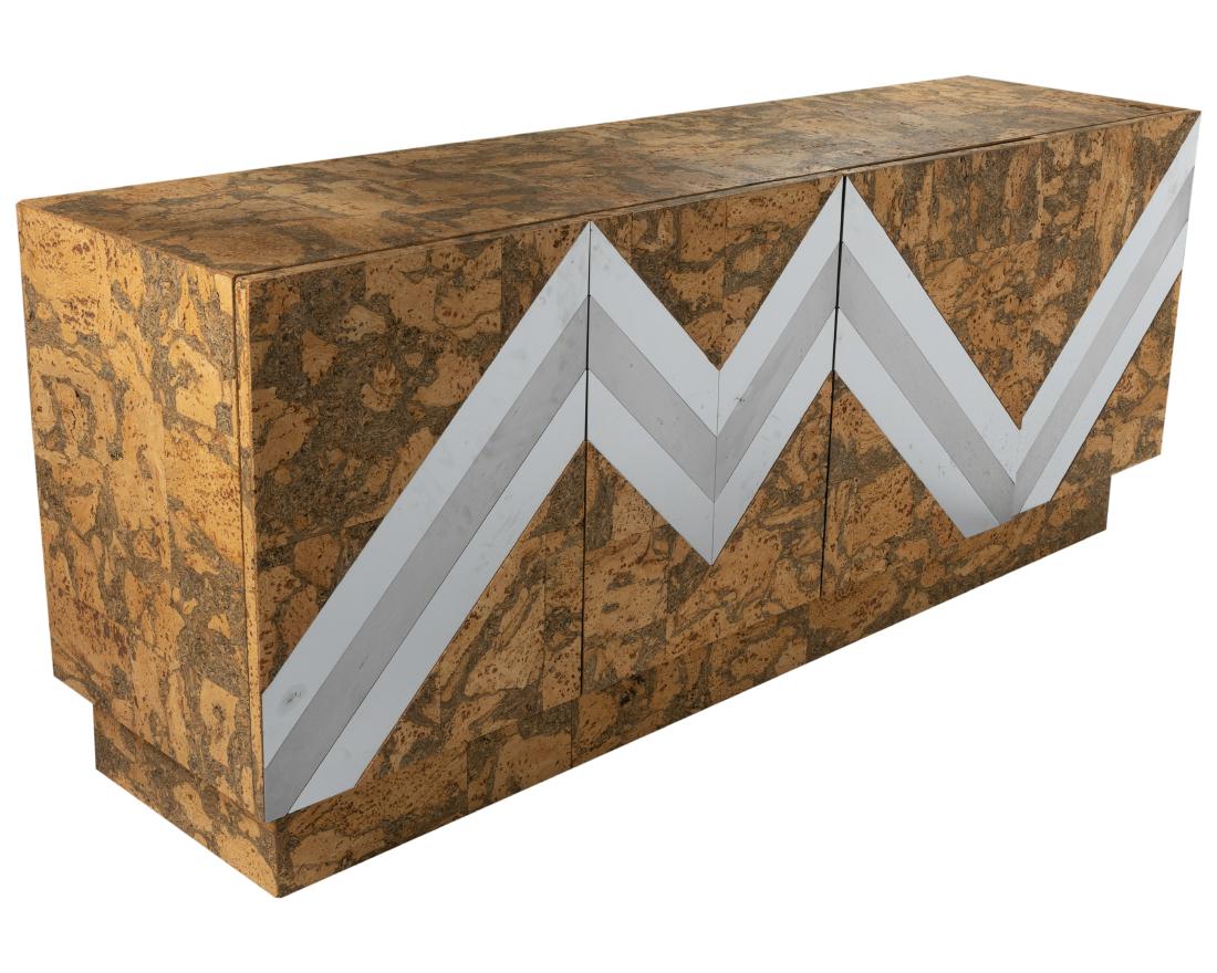 Cork & Chrome Credenza: Description - Cork and chrome ccredenza Dimensions - 30" x 72" x 19"