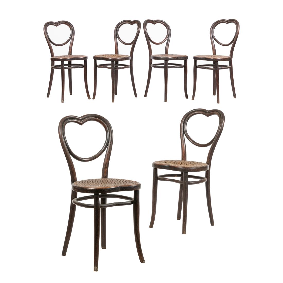 Thonet - Bentwood & Cane Chairs: Description - Six bentwood and cane Thonet dining chairs.