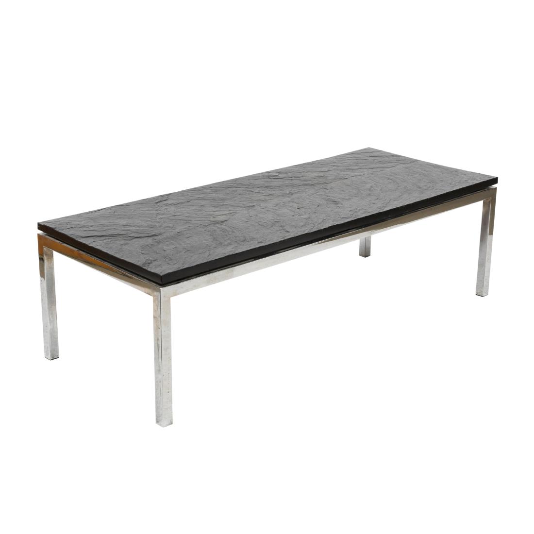 Florence Knoll - Coffee Table: Description - Florence Knoll chrome and slate coffee table. Dimensions - 16" x 54" x 22"