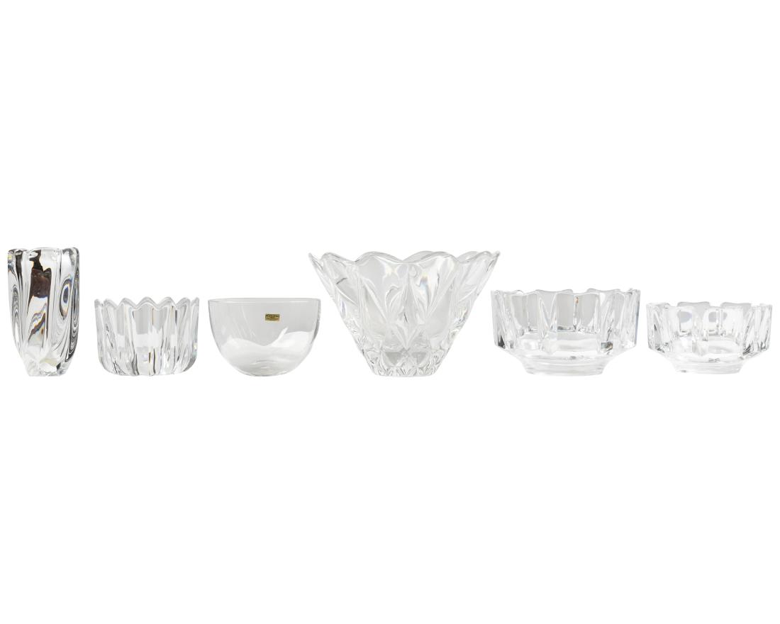 Group of Crystal - Kosta Boda & Orrefors: Description - 6 piece set of Glass Lot Inc orrefers and Kosta Boda Dimensions - Large bowl: 7" x 11.5"