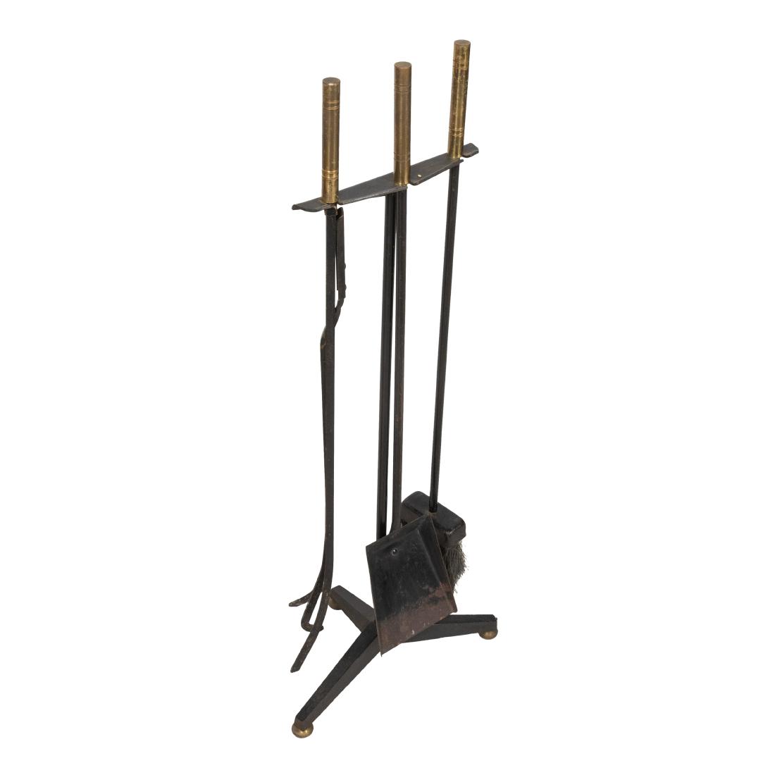 Mid Century - Iron & Brass Fireplace Tools: Description - Mid Century style brass and iron fireplace tools Dimensions - 34 x 12