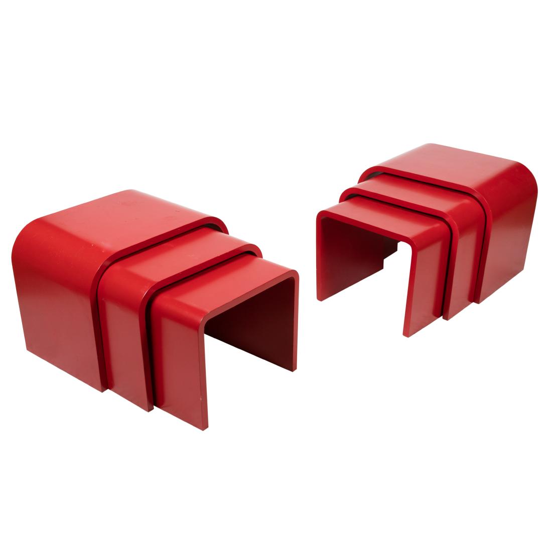 Bentwood Lacquered Nesting Tables: Description - Bentwood lacquered nesting tables. Dimensions - 18.5" x 24" x 16"