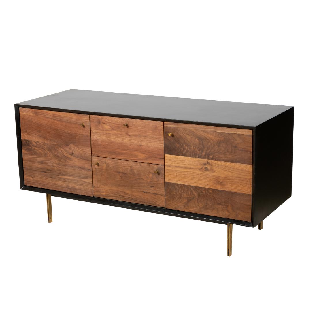 Walnut & Ebony Credenza: Description - Walnut and ebony credenza with brass bullet pulls Dimensions - 28" x 58" x 22"