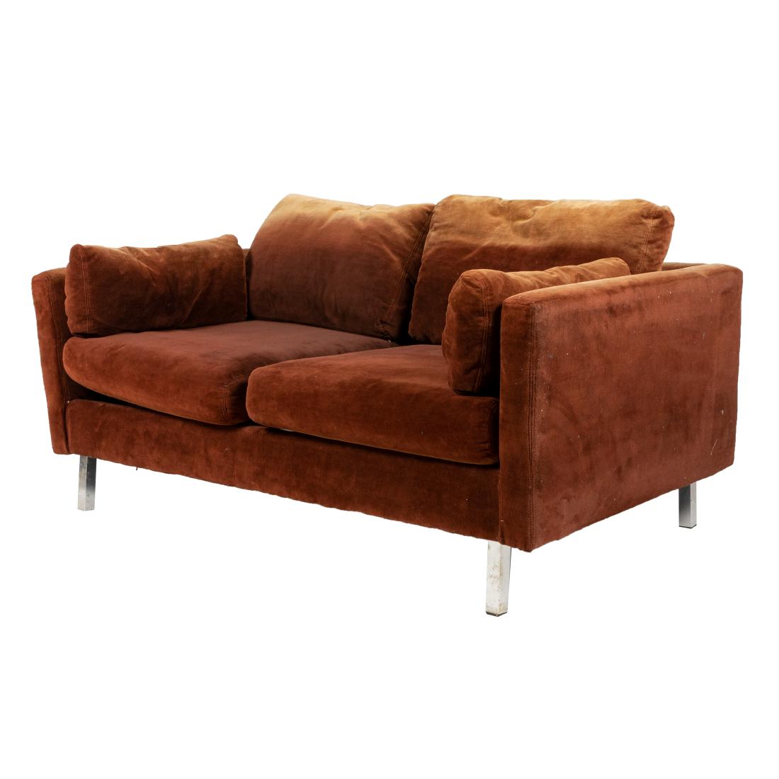 W.J. Sloane - Modern Loveseat: Description - A modern loveseat with chrome legs by W.J. Sloane. Dimensions - 25" x 59" x 34"