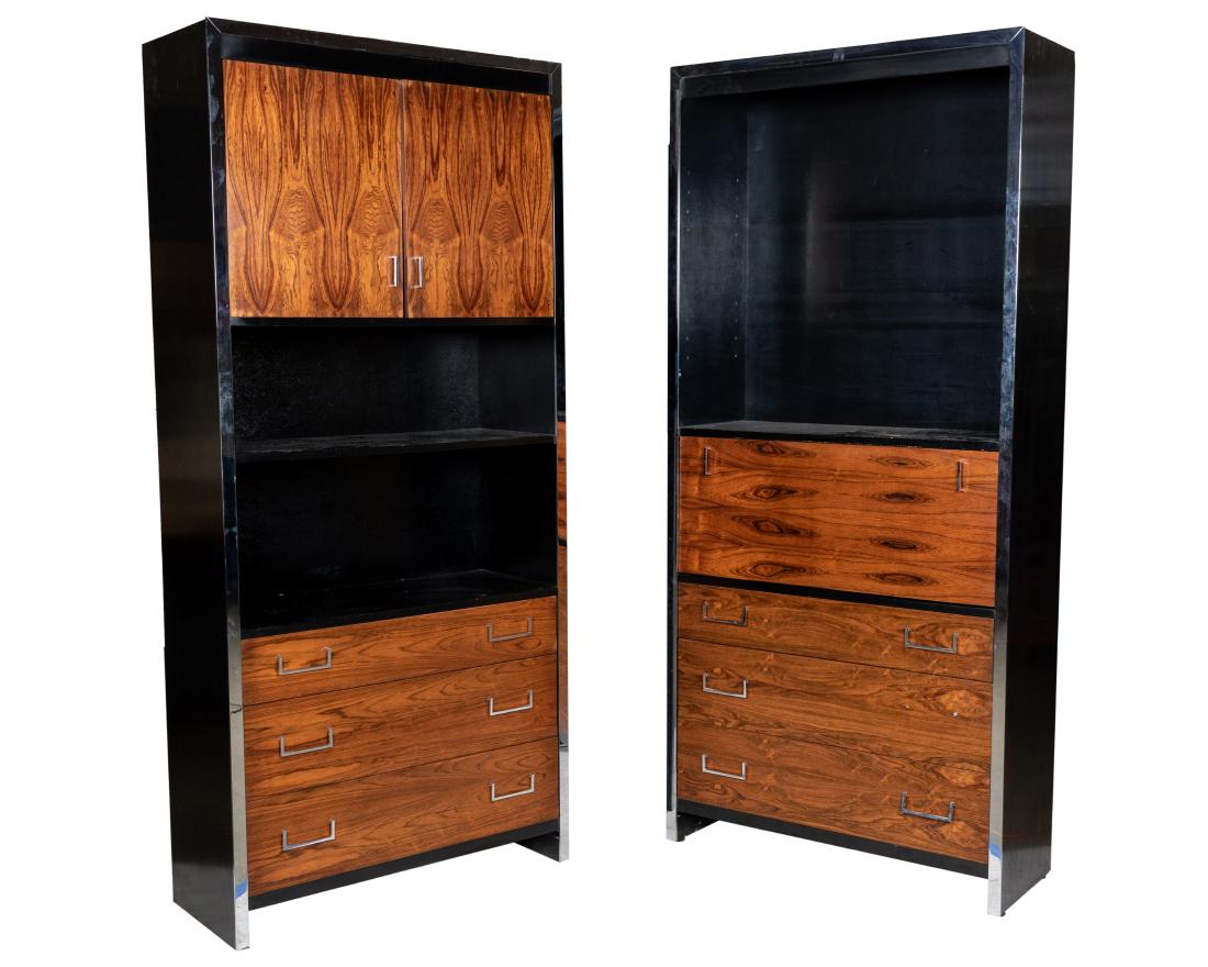 Milo Baughman - John Stuart - Cabinets: Description - Milo Baughman for John Stuart, Rosewood and chrome cabinets. Dimensions - 84.5" x 38.5" x 15.5"