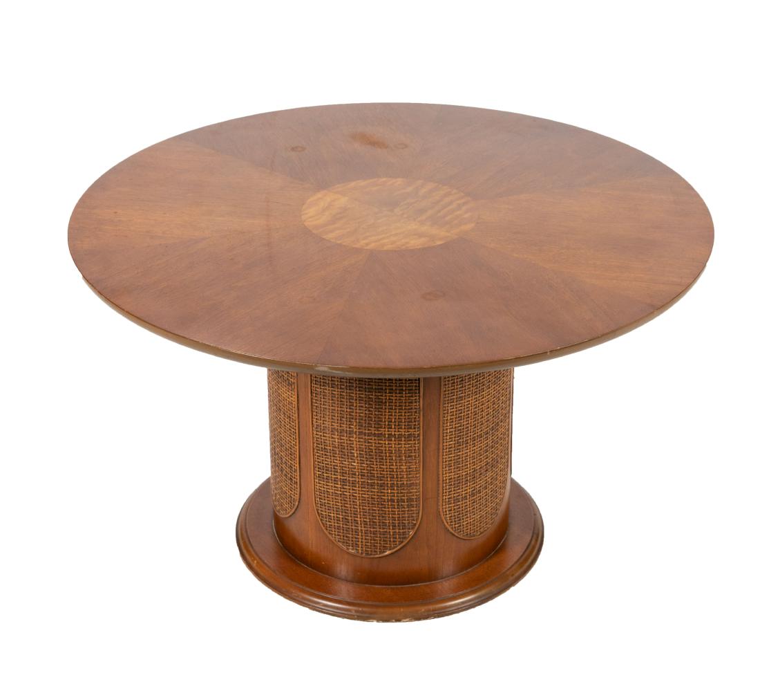 Drexel - Round Coffee Table: Description - Drexel round coffee table signed. Dimensions - 19" x 34"