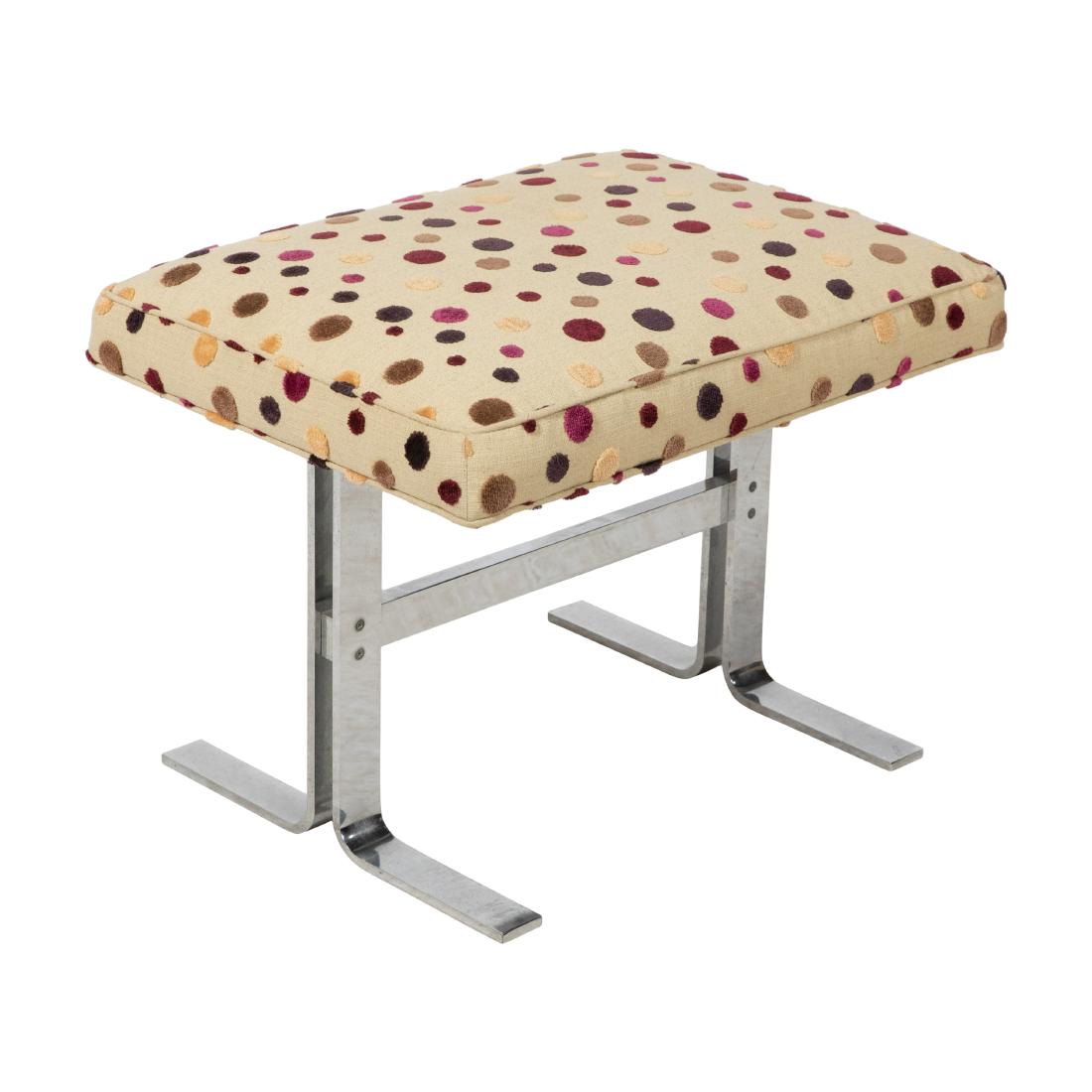 Milo Baughman Style - Ottoman: Description - Milo Baughman style chromed steel ottoman. Dimensions - 19" x 24.5" x 18.5"