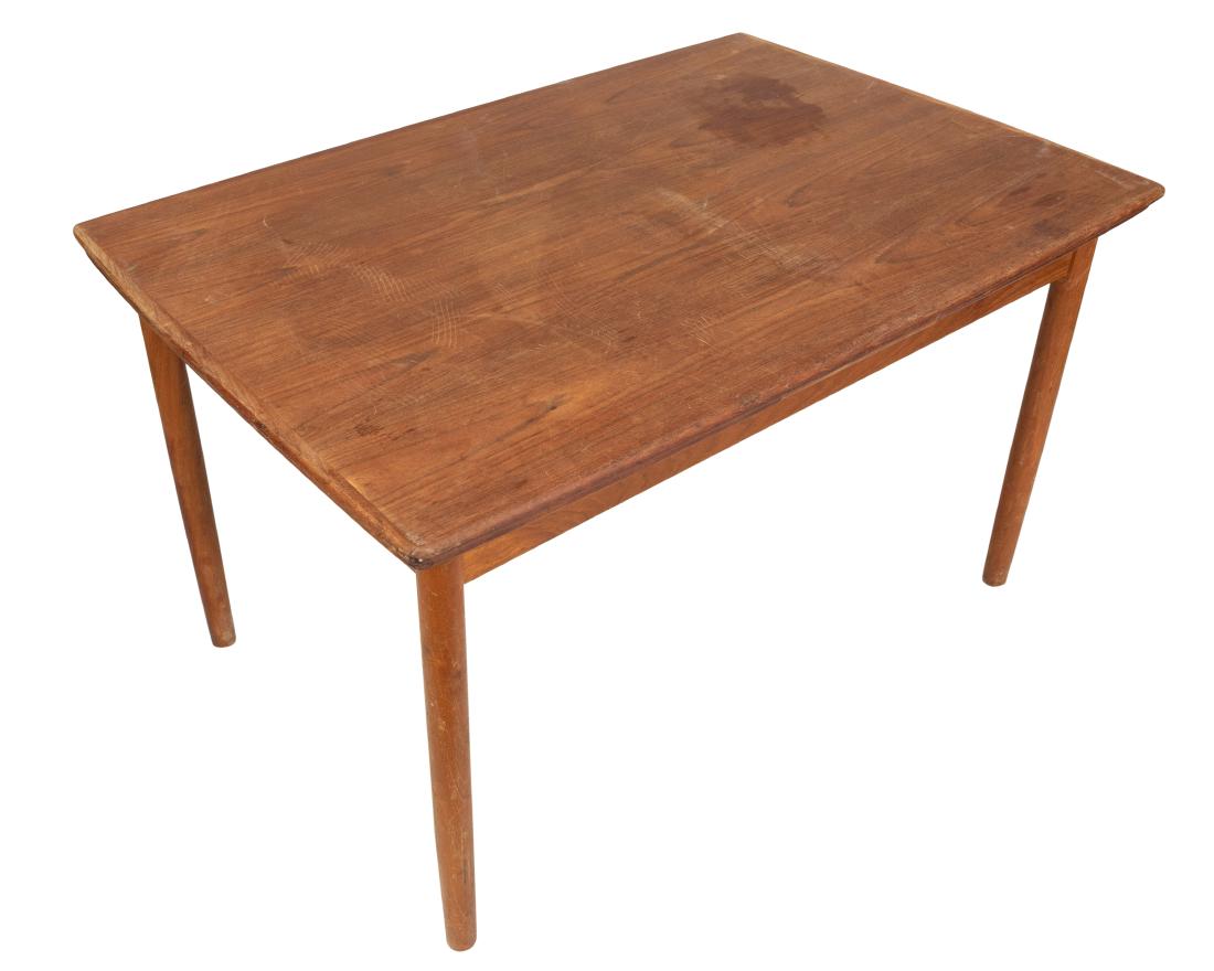 Scandinavian Teak Dining Table: Description - Scandinavian teak expandable dining table Dimensions - 28.5" x 48" x 32.5" Leaves: 18"