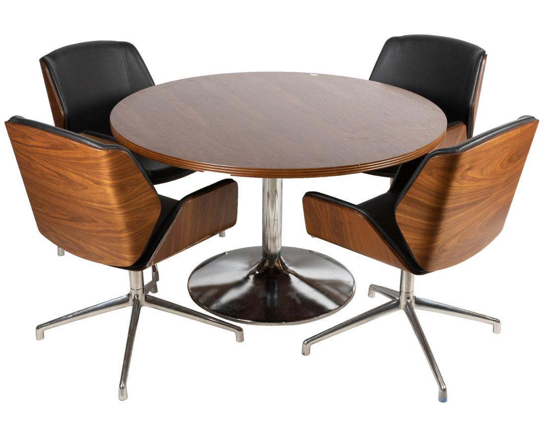 Walnut & Chrome Kitchen Set: Description - Brass, walnut and chrome kitchen set Dimensions - Table 28" x 48"