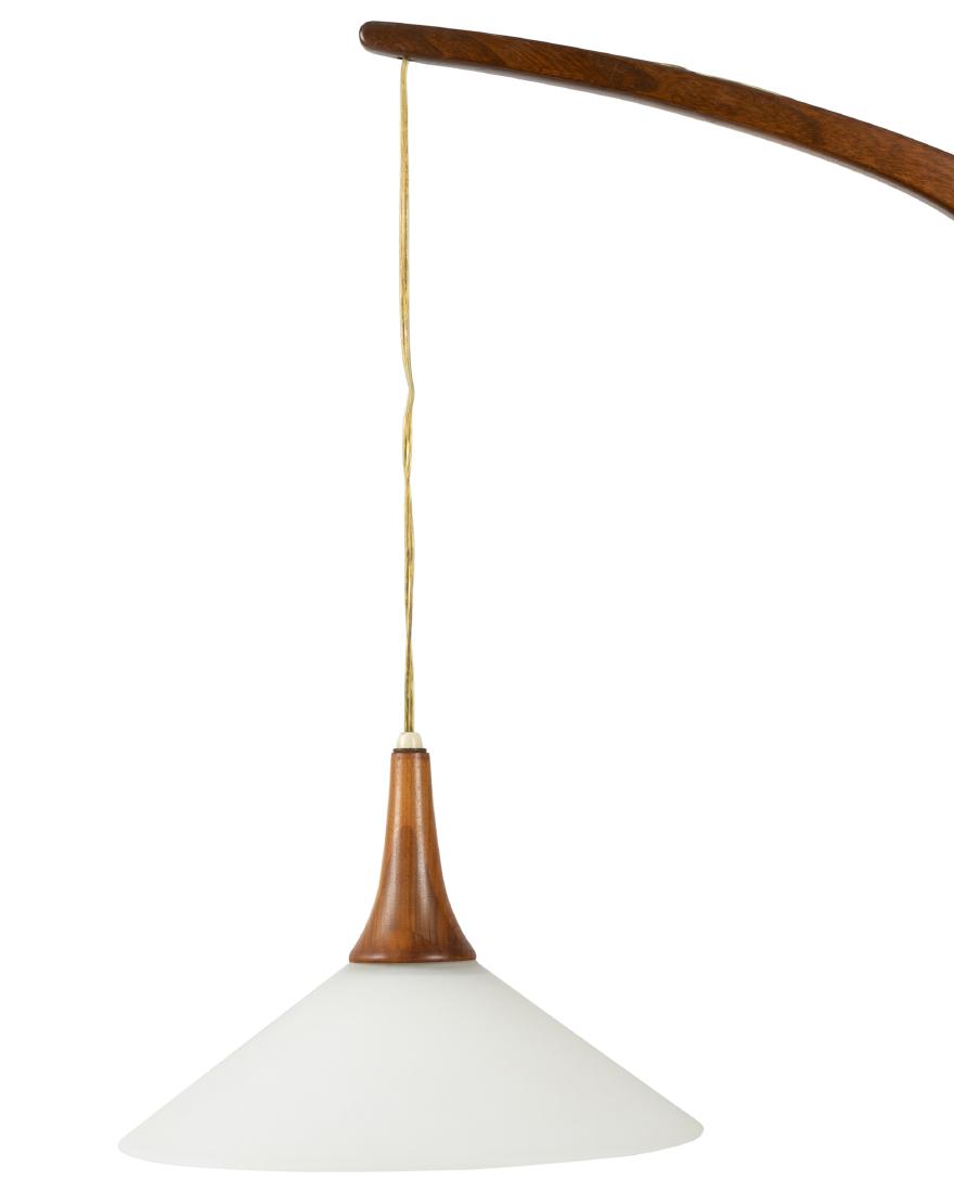 Danish Style - Teak & Glass Fixture: Description - Danish style teak and glass wall pendant fixture Dimensions - 24" x 24" x 12" (adjustable)