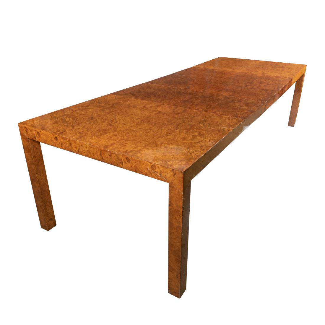 Milo Baughman (Attr.) - Burl Dining Table: Description - Burl dining table with 3 leaves Dimensions - 29" x 60" x 47 Leaves (3) 18"