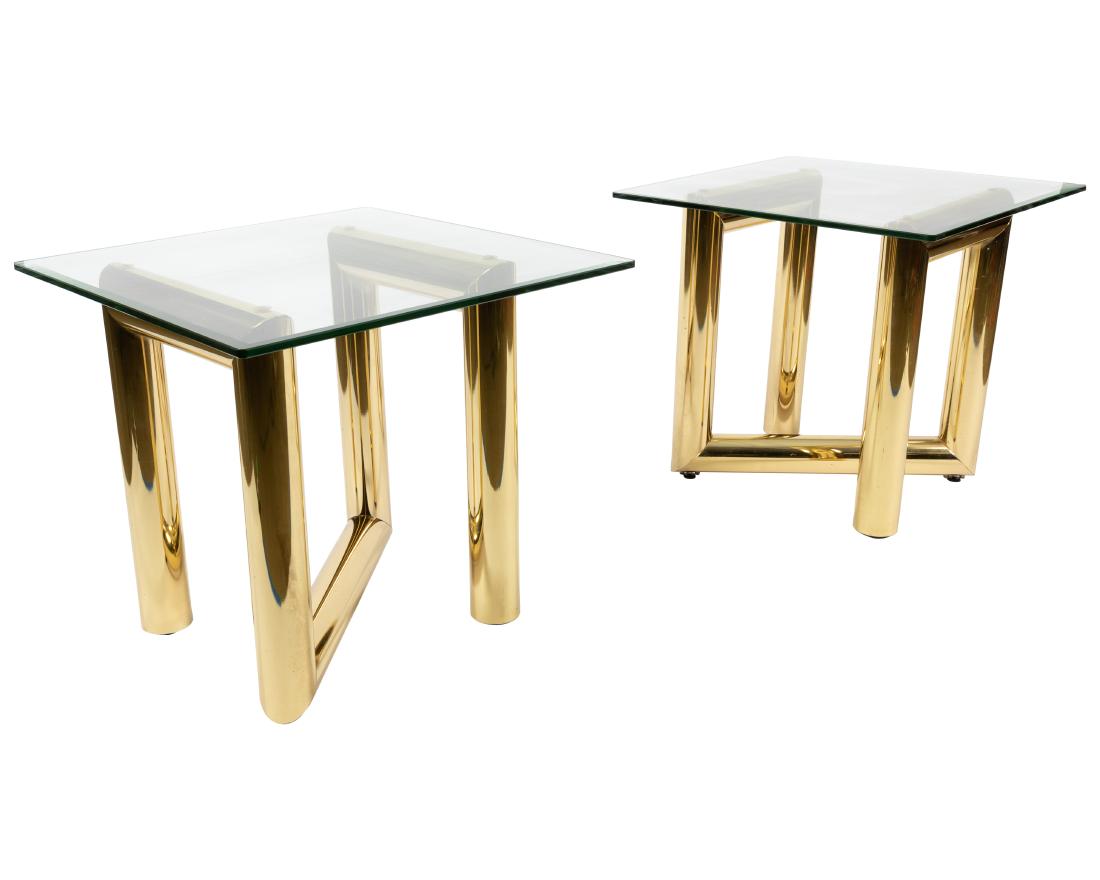 Karl Springer - Brass Z End Tables: Description - A pair of tubular brass "Z" end tables by Karl Springer. Dimensions - 22" x 24" x 24"
