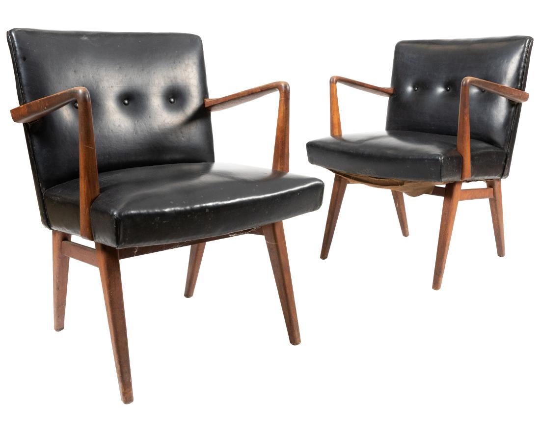 Jens Risom Style Armchairs - Pair: Description- Pair of Jens Risom style teak sculpted armchairs. Dimensions- 32.5" x 24.5" x 22"