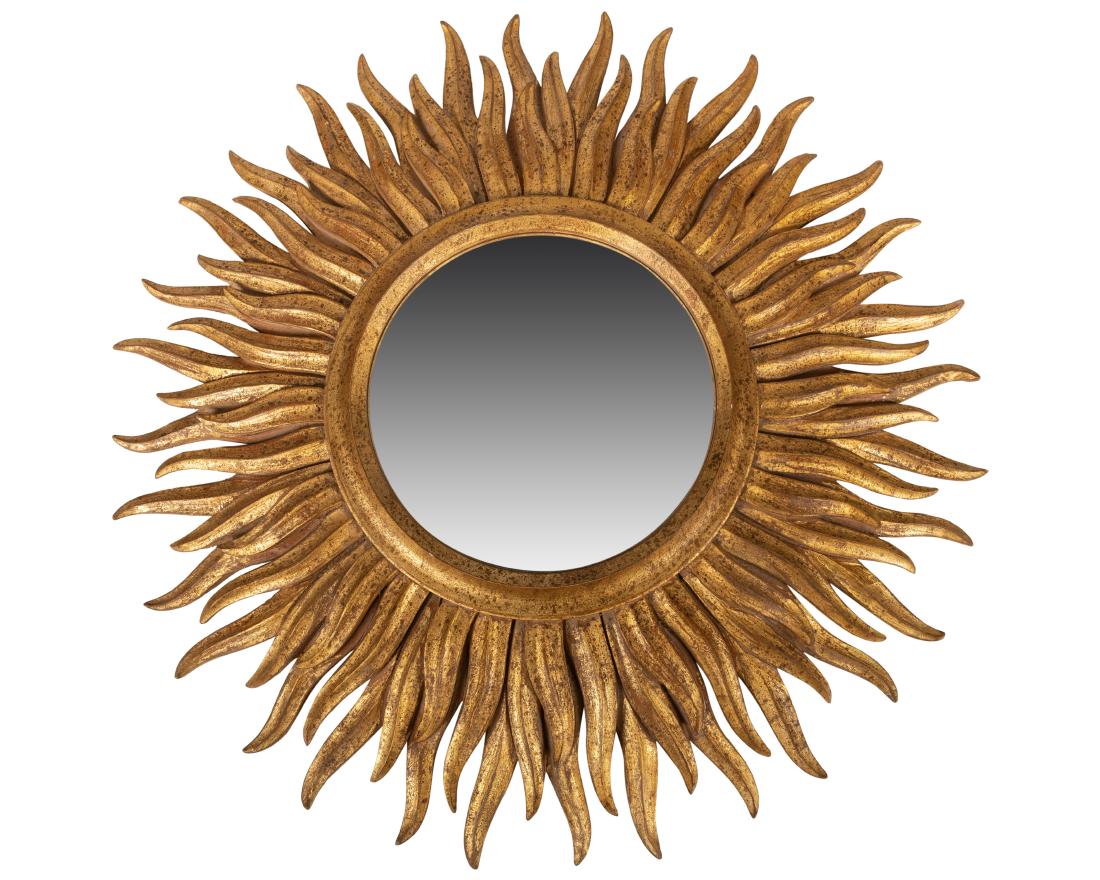 Italian Gilt Wood Sunburst Mirror: Description - Italian gilt wood sunburst mirror Dimensions - 31"