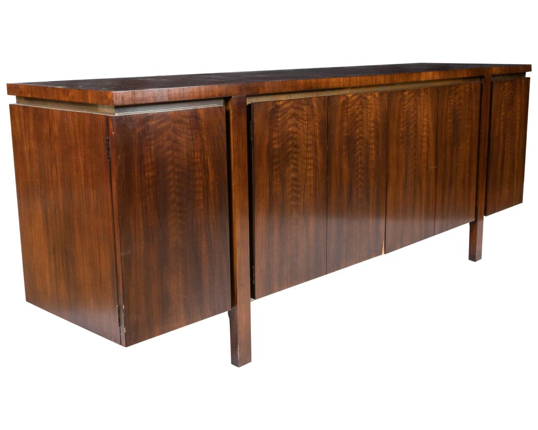 John Widdicomb - Mixed Woods & Brass Credenza: Description - John Widdicomb mixed woods and brass credenza Dimensions - 31.5" x 38" x 19"