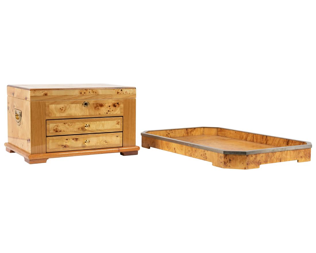 Italian Tray & Jewelry Box: Description - Maple and chrome Italian tray and maple jewelry box. Dimensions - 9" x 15" x 11"