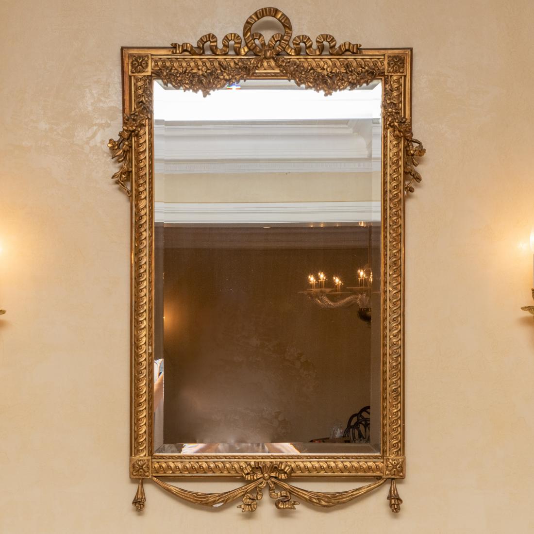 French Gilt & Beveled Mirror - Ribbon Crest (1 of 8)