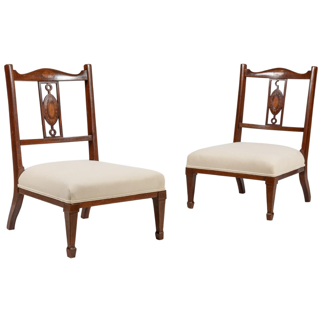Edwardian Inlaid Child's Chairs: Description - Edwardian inlaid child's chairs Dimensions - 27" x 18" x 21"