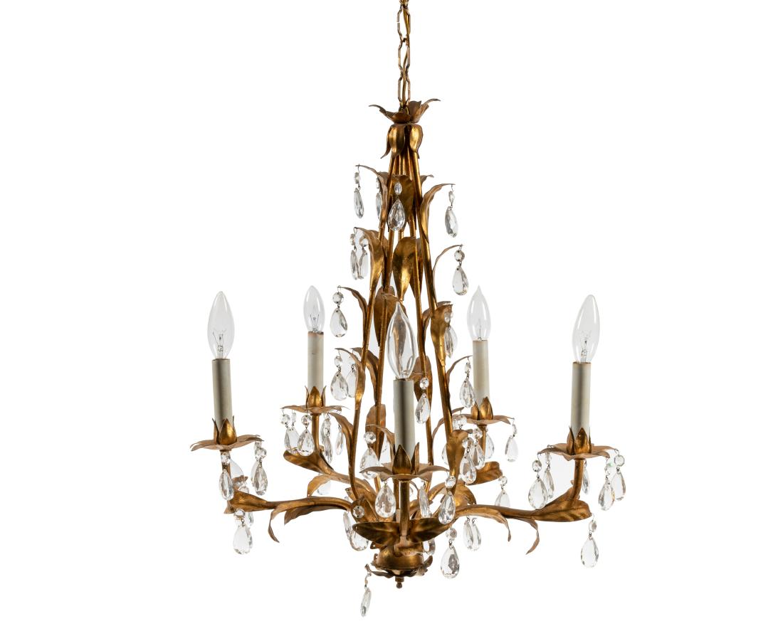 Italian Gilt Metal Five Light Chandelier (1 of 3)