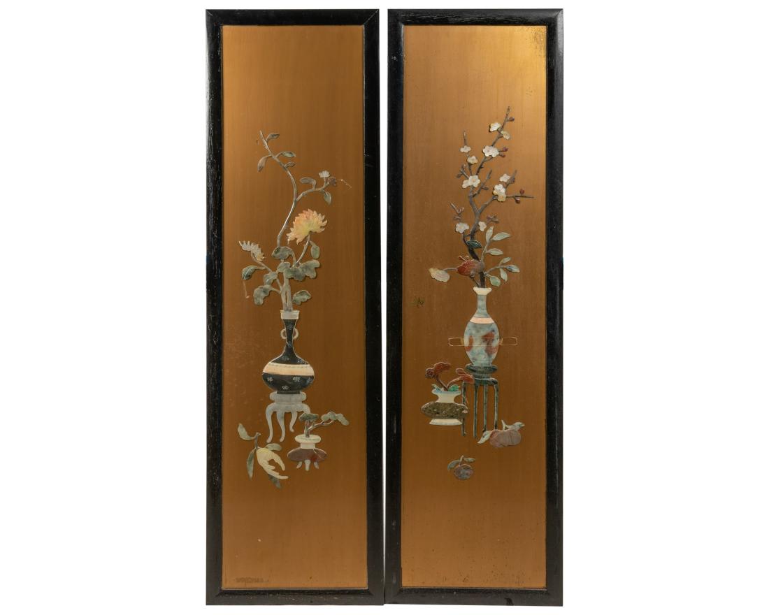 Chinese Hard Stone Plaques - Pair (1 of 3)