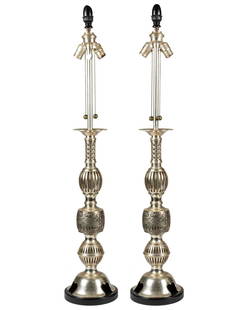 Marbro Lamp Company - Pewter Brass Oriental Lamps: Description - Pewter brass oriental lamps by Marbro Lamp Company. Dimensions - 44" x 8"