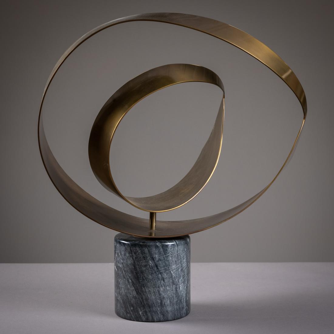 Curtis Jere - Kinetic - Brass & Marble - Sculpture: Description - Curtis Jere signed 1985, kineticc brass and marble sculpture Dimensions - 23" x 23" x 9"