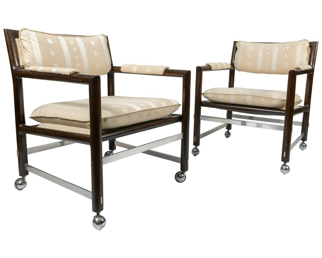 Edward Wormley - Dunbar - Lounge Chairs: Description - Pair of Lounge chairs with aluminum stretchers by Edward Wormley for Dunbar. Dimensions - 32" x 26" x 27"