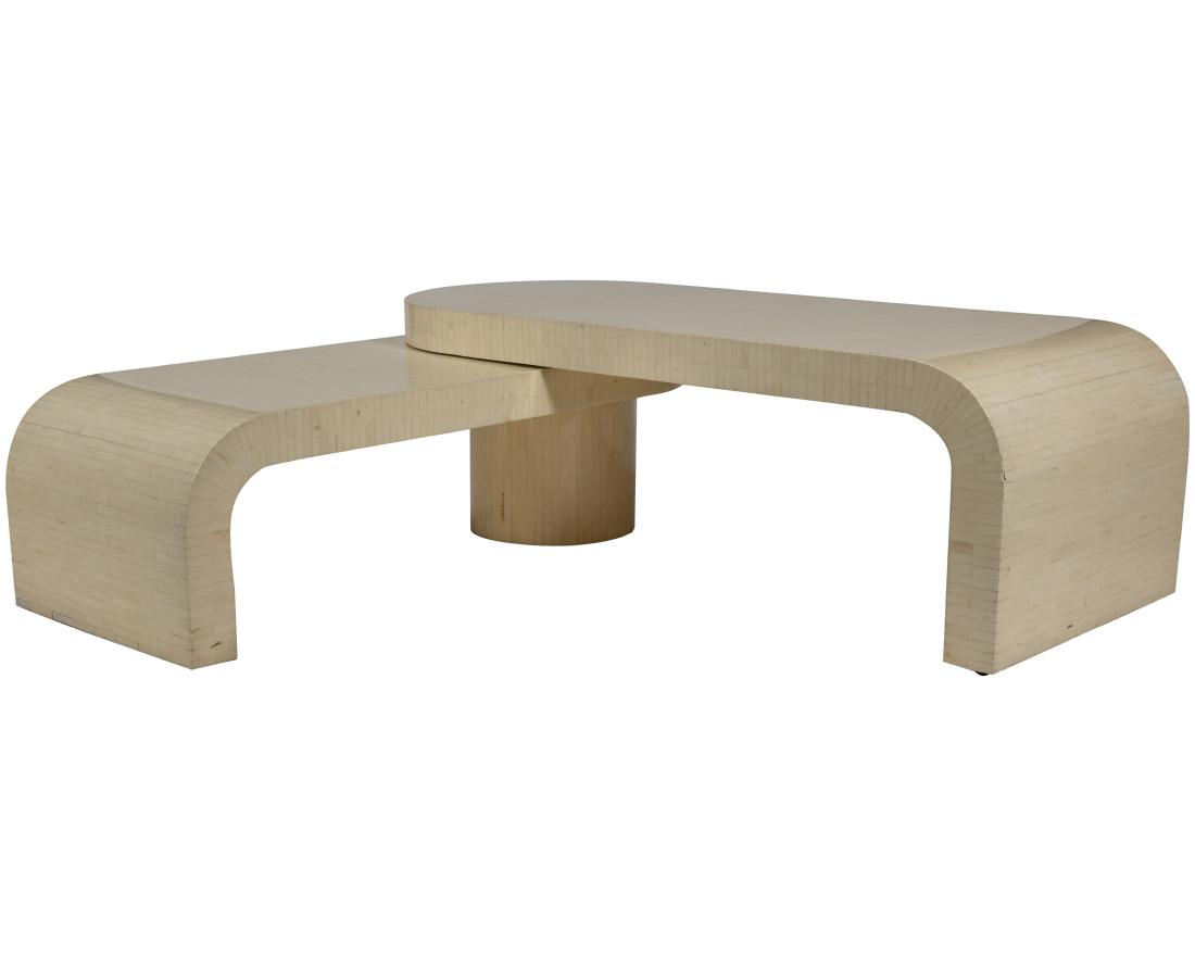 Karl Springer Style - Tesselated Bone Table: Description - Karl Springer style tessalated bone pivoting table Dimensions - 18" x 54" x 22"