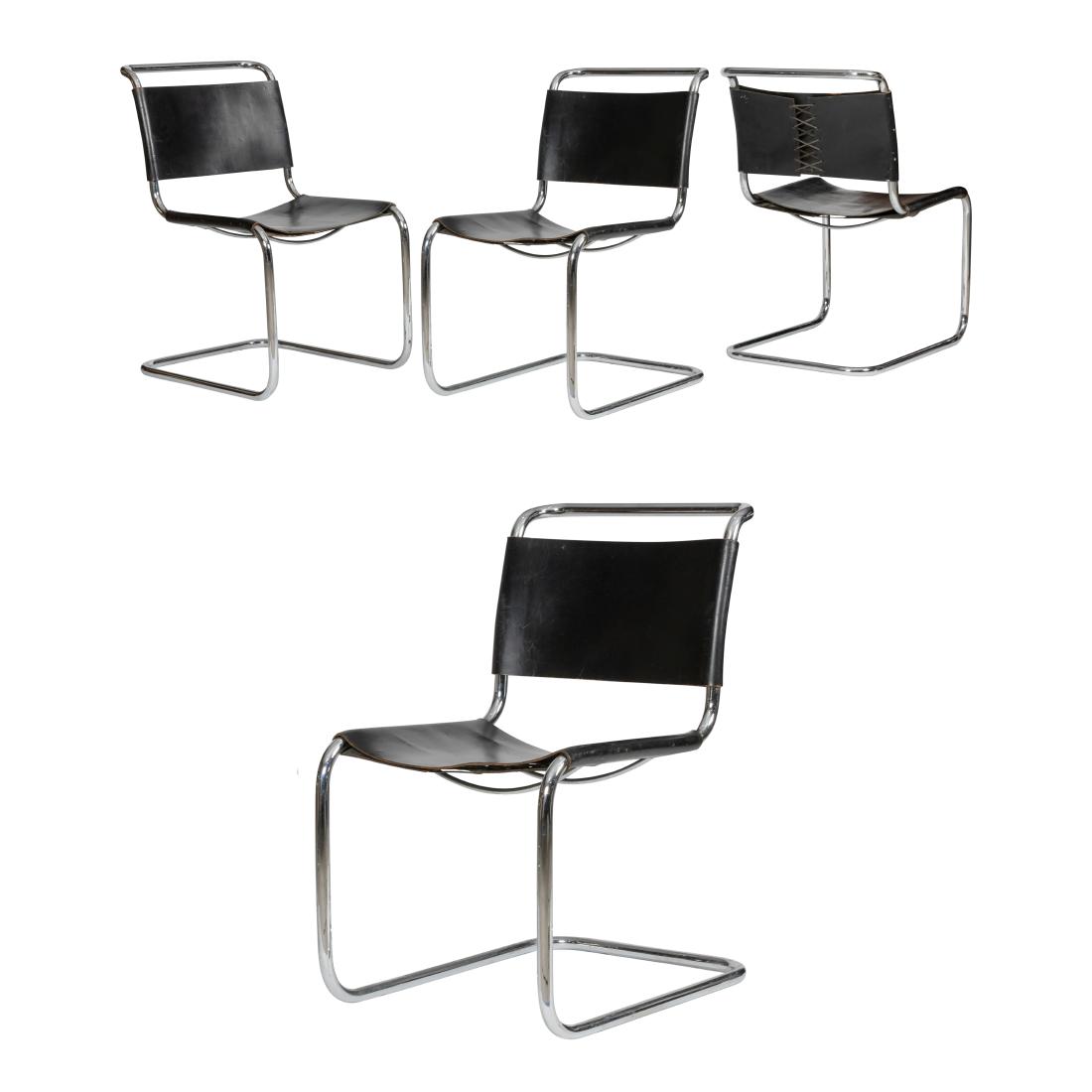 Mies Van Der Rohe - Knoll - MR Chairs - Four: Description - Set of four Mies Van Der Rohe MR Chairs labeled Knoll