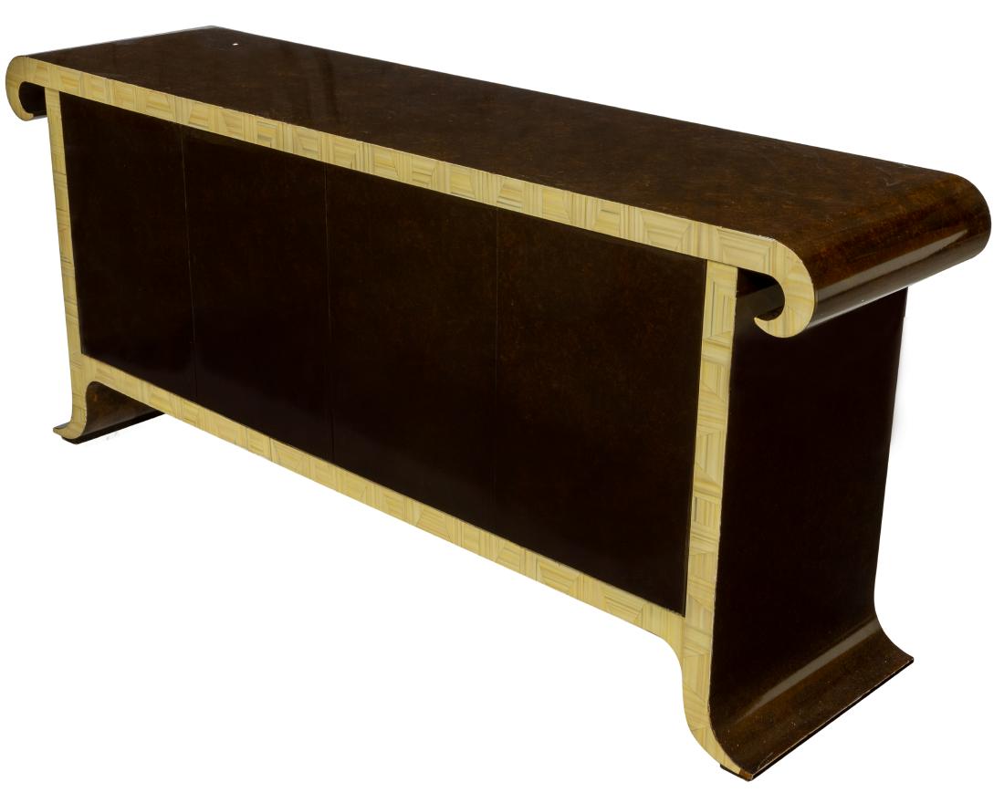 Baker - Faux Bone & Lacquer Chinese Credenza: Description - Baker, faux bone and lacquer modern Chinese credenza Dimensions - 35" x 76" x 19"
