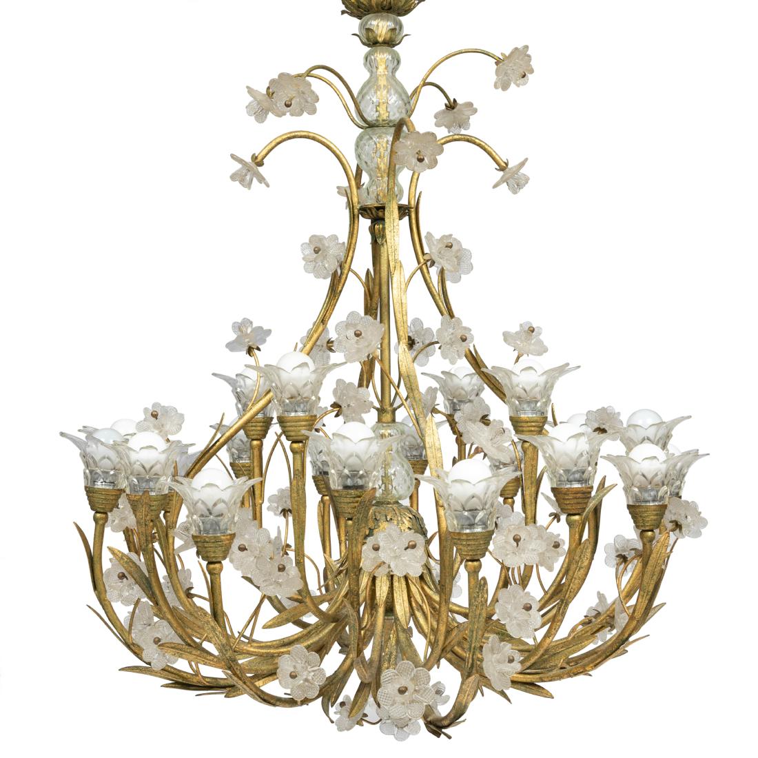 Venetian Style Gilt Metal &  Glass Chandelier (1 of 4)