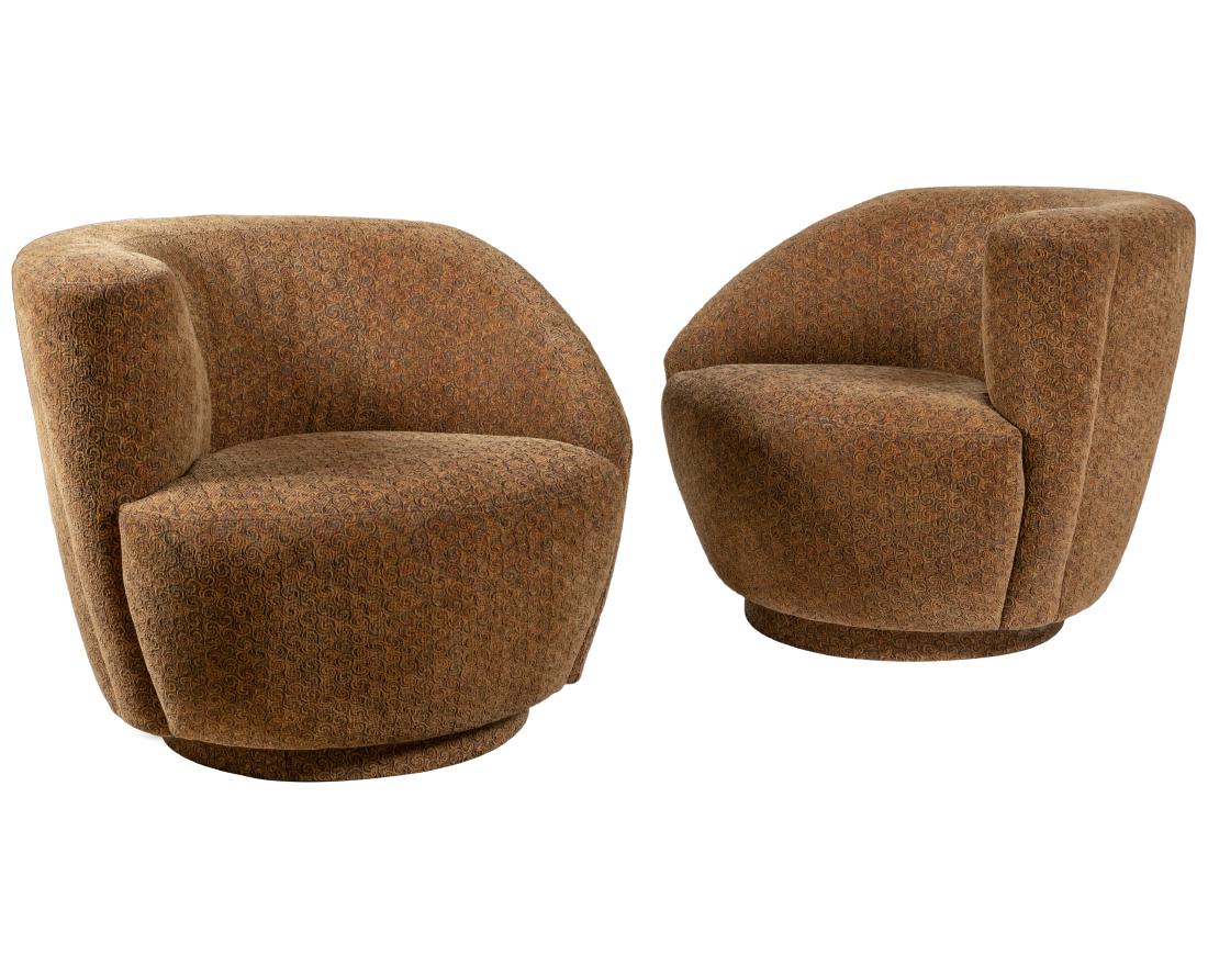 Vladimir Kagan - Nautilus Chairs: Description - A pair of Vladimir Kagan Nautilus swivel chairs. Dimensions - 29" x 38"