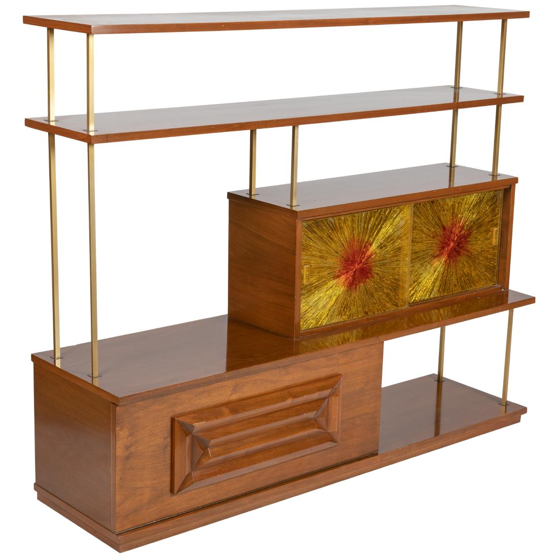 Adrian Pearsall - Walnut & Brass Etagere: Description - Adrian Pearsall walnut and brass etagere Dimensions - 50" x 60" x 16"
