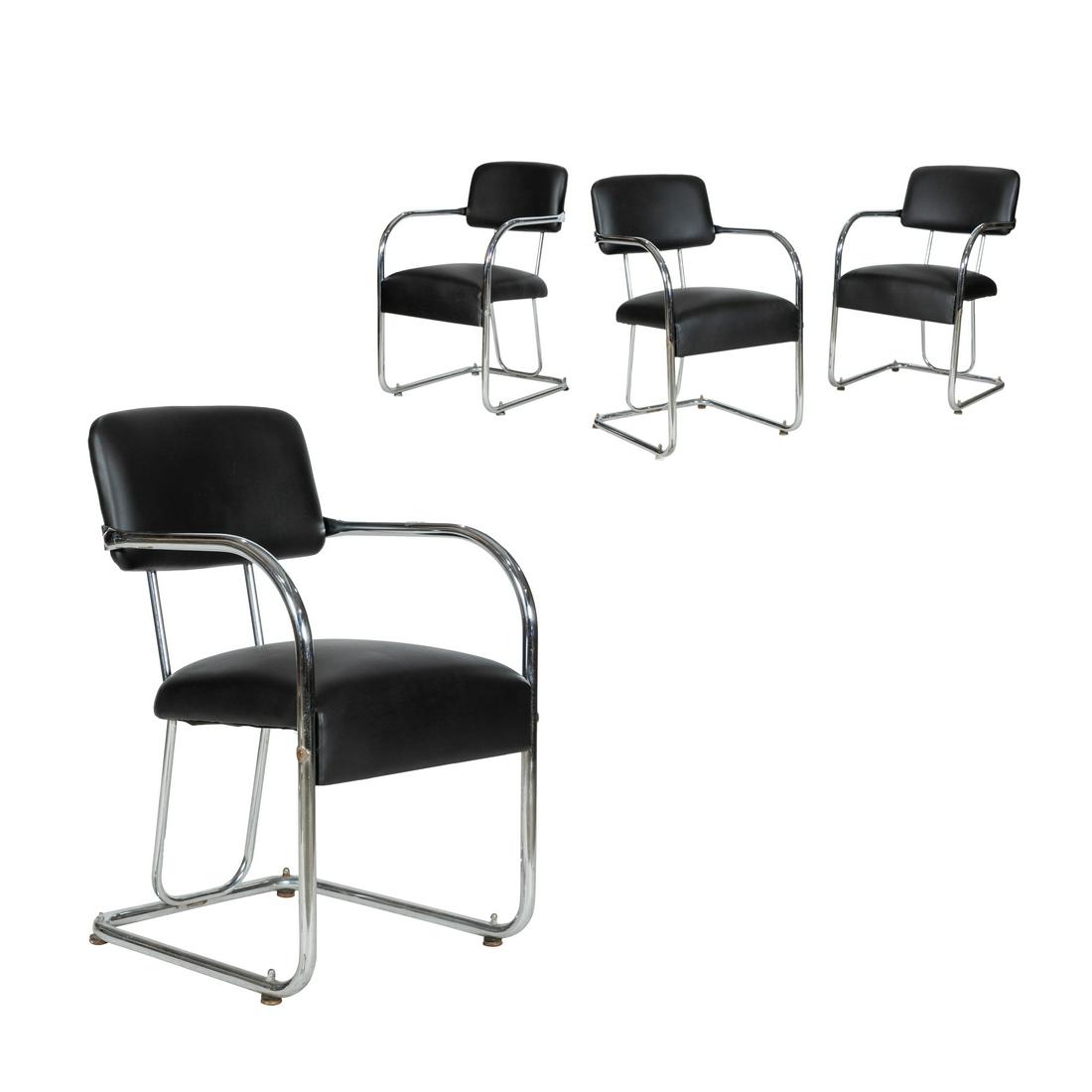 Kem Weber Style Dining Chairs - 4: Description - Set of 4 Kem Weber style chrome dining chairs. Dimensions - 33" x 20" x 23"