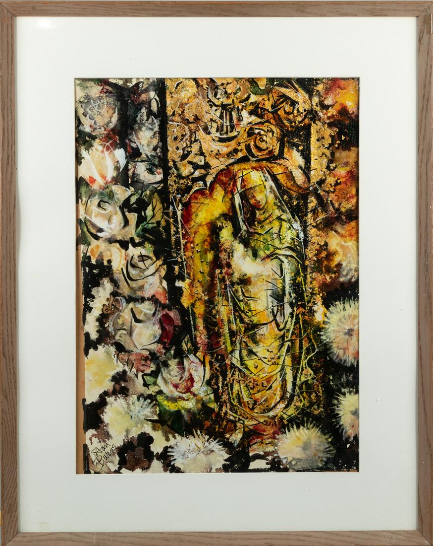 Stan Burns - Abstract Acrylic: Description - Abstract acrylic by Stan Burns, signed, lower left. Dimensions - Frame 29.5" x 23"