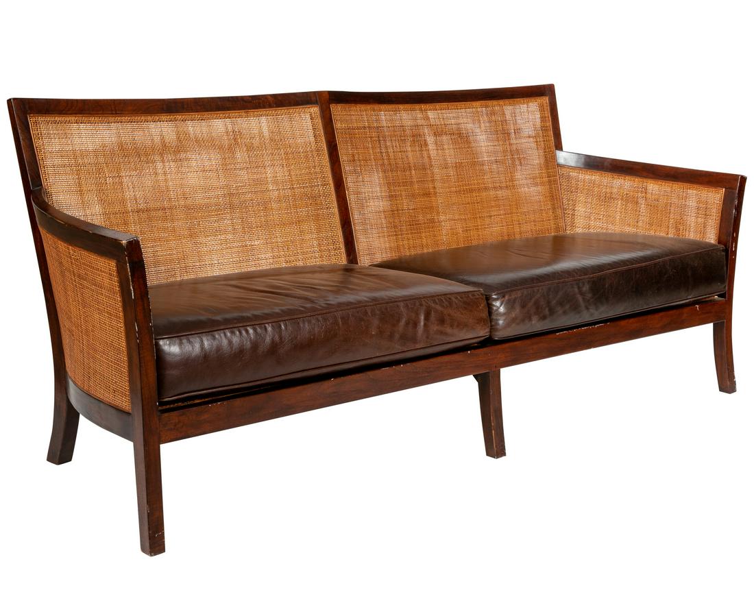 Cane and Leather Sofa: Description - Cane and leather sofa. Dimensions - 34" x 78" x 28"