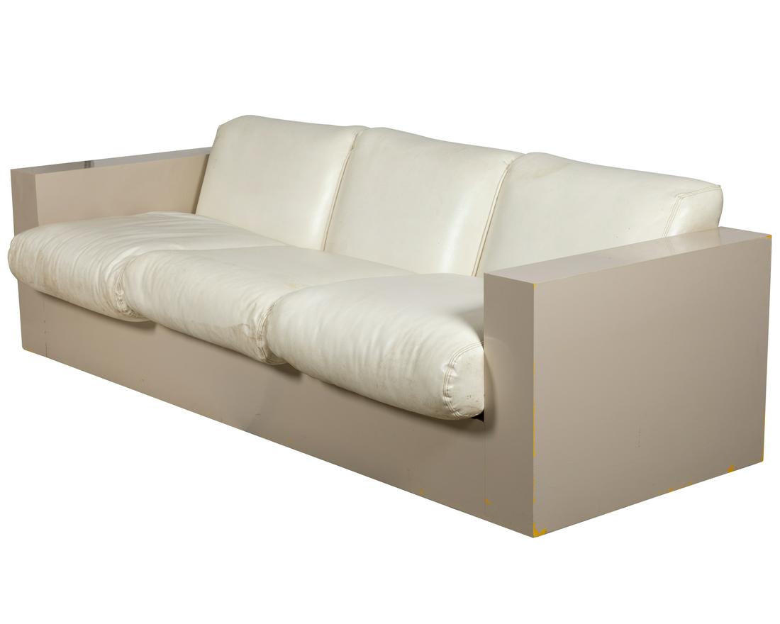 Lacquer and Vinyl Sofa: Description - Lacquer and vinyl sofa. Dimensions - 27" x 90.5" x 33"