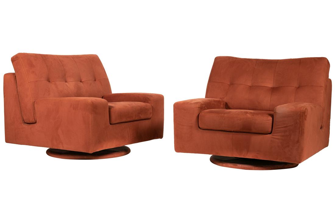 Maurice Villency - Suede Swivel Chairs - Pair (1 of 4)
