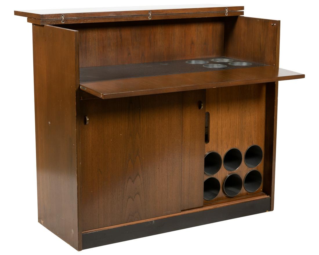 Poul Heltborg - Walnut Bar: Description - Poul Heltborg walnut bar with wine rack and cheese board. Dimensions - 36" x 41" x 18"