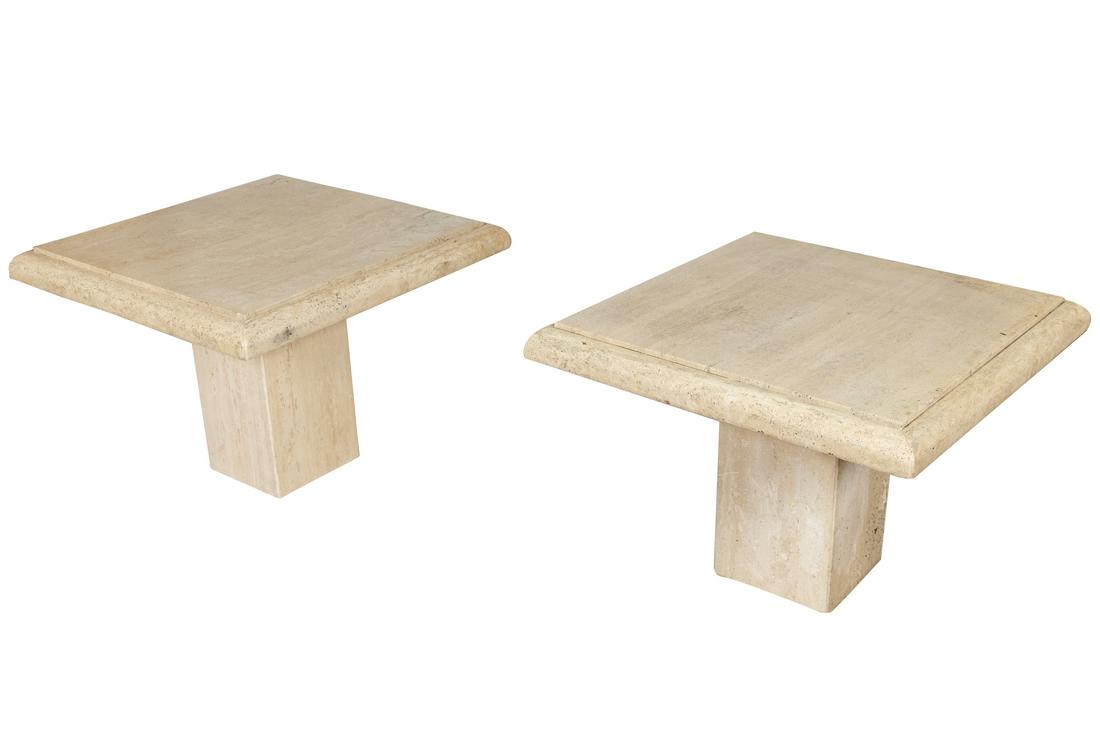 Travertine Marble Pedestal End Tables (1 of 4)