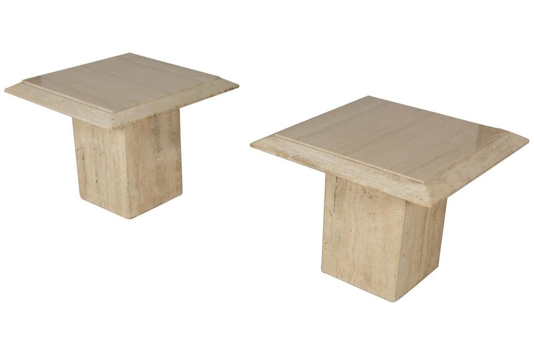 Italian Travertine Side Tables - Pair (1 of 3)