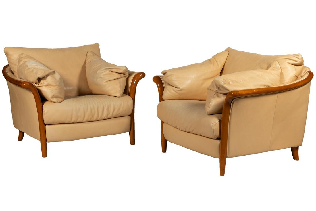 Italian Leather Club Chairs - Pair (1 of 4)