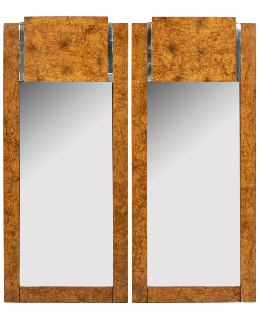Milo Baughman Style - Burl & Chrome - Mirrors (1 of 3)