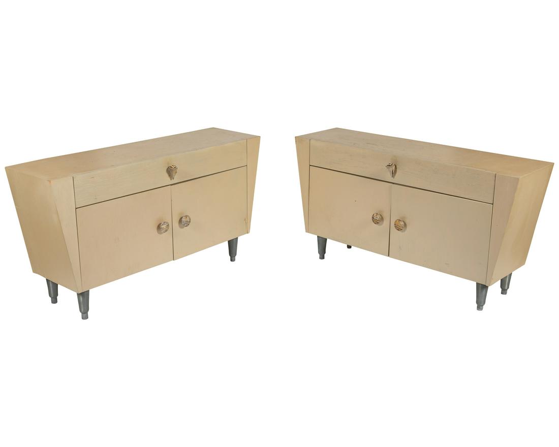 80's Trapezoidal Chests - Pair: Description - Pair of 80's trapezoidal chests. Dimensions - 26" x 48" x 14"