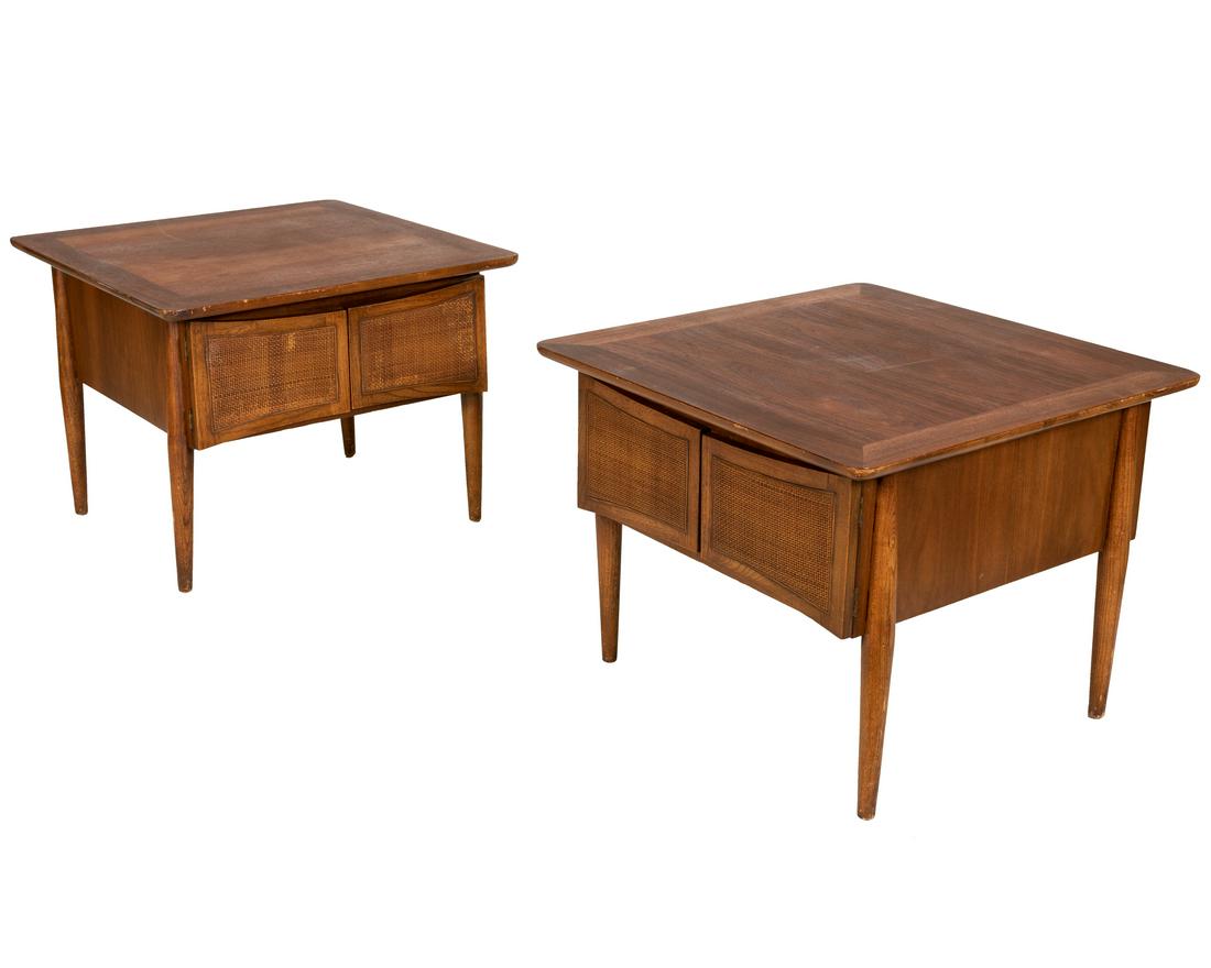 Cane and Walnut End Tables - Pair (1 of 2)