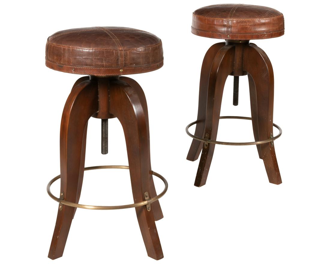 Mahogany & Brass Bar Stools - Pair (1 of 3)