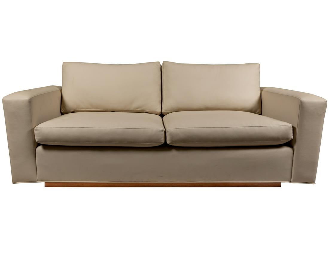 Mid Century Leather Loveseat: Description - Mid century leather loveseat. Dimensions - 28" x 72" x 35"